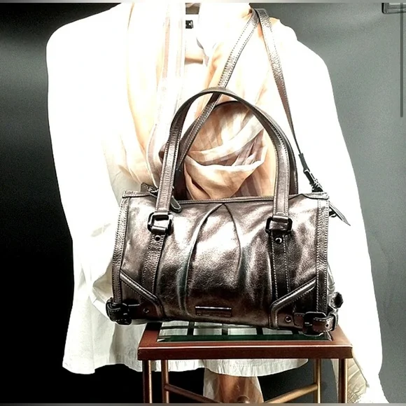 🆑 Burberry Prorsum Metallic Silver Satchel And/e Shoulder Bag Like New EUC